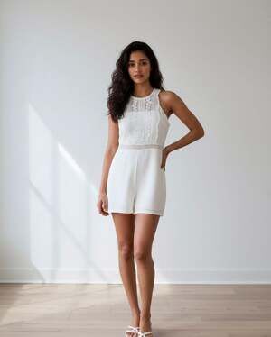 DO+BE White Sleeveless Lace Detail Halter Romper
